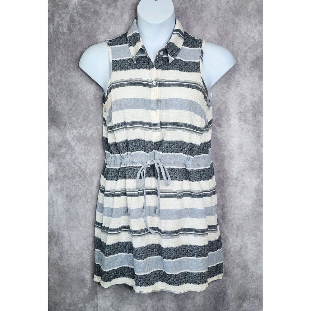 Mud Pie Shirt Dress Womens Large Drawstring‎ Waist Textured Striped Sleeveless
